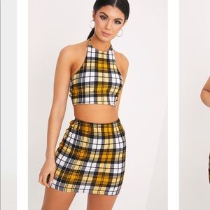 Checked yellow and black clueless halter top and skirt set pretty little thing